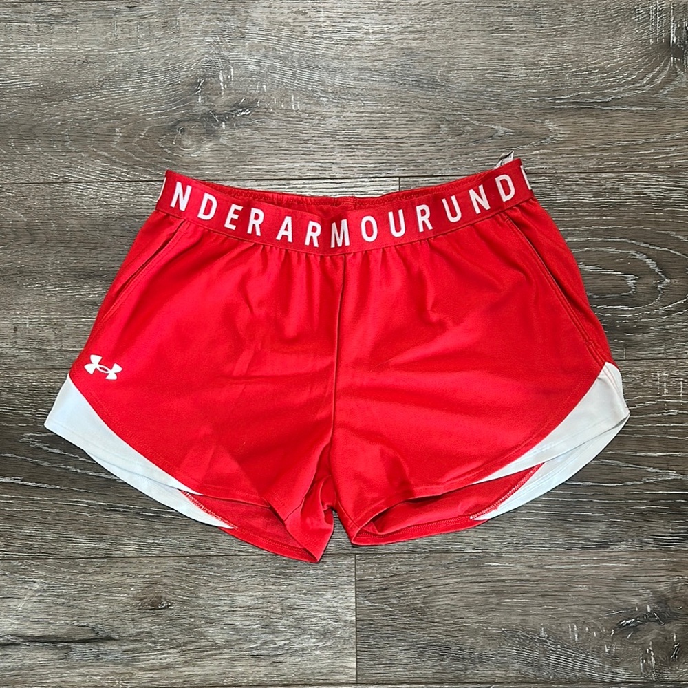 Under Armour Red and White Athletic Shorts